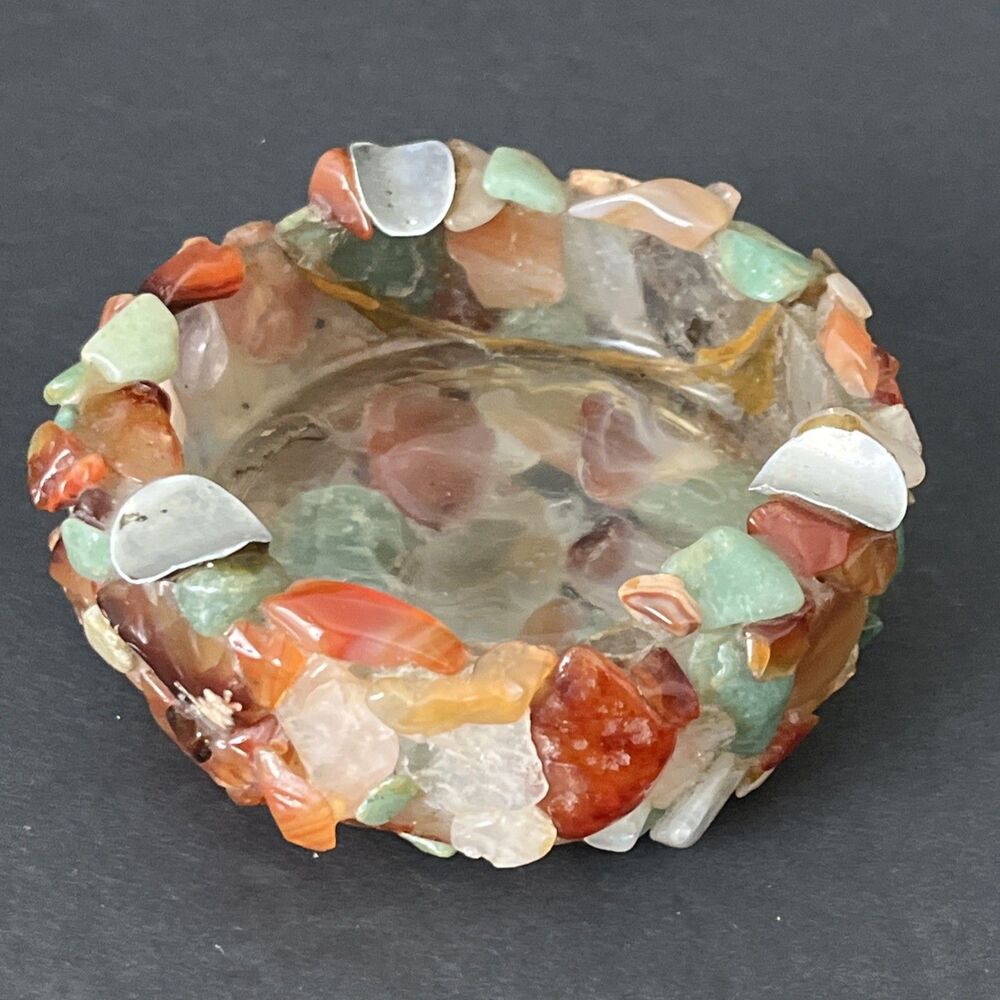 Vintage 1970s Lucite Tumbled Stone Ashtray MCM Modern Boho Crystal Gemstone